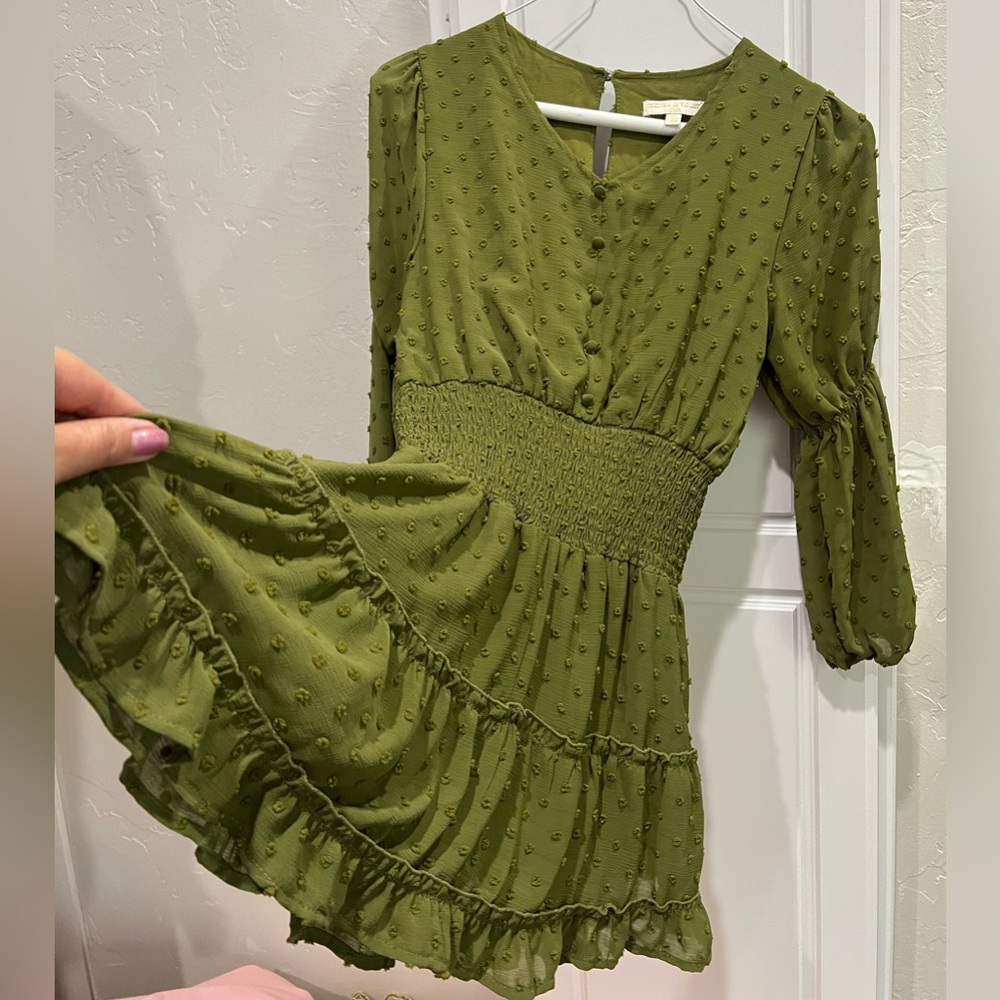 Fall green quality dress casual girls